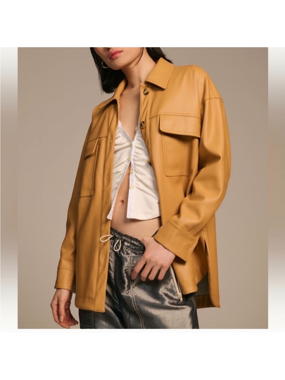 Anthropologie Maeve Faux Leather shirt jacket